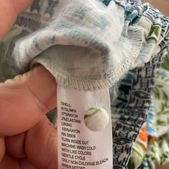 Alex Marie Top Bondi Linen Blend Short Sleeve Crew Neck Sz XL Bird Tropical - Picture 7 of 8